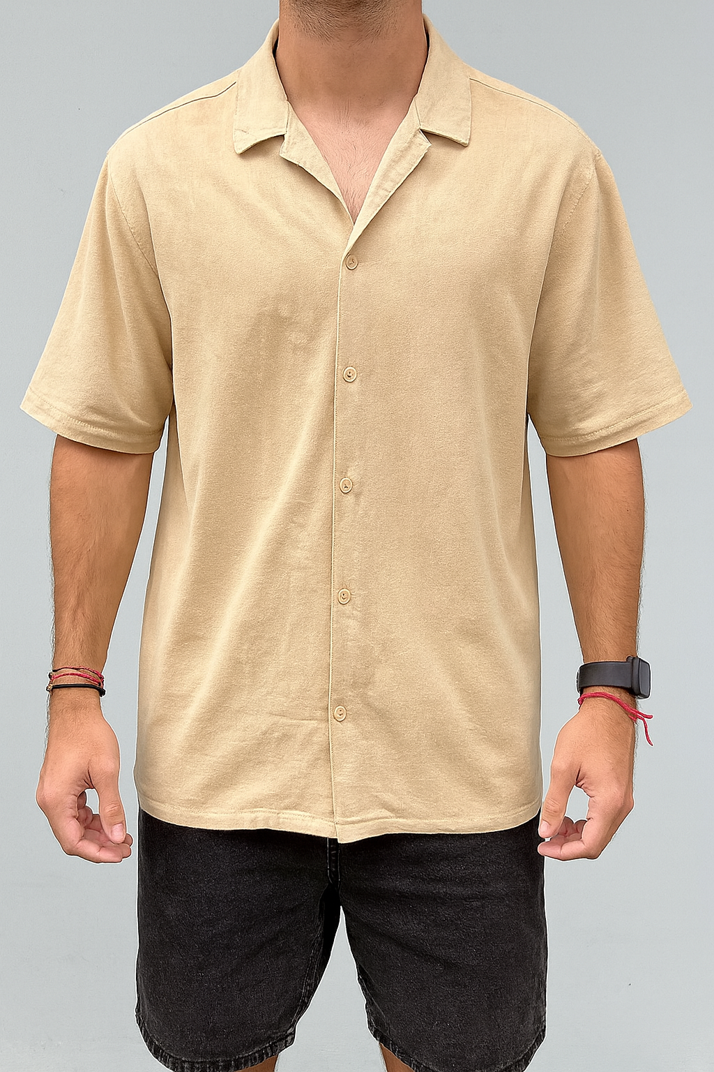 Camisa lisa M/C - Beige